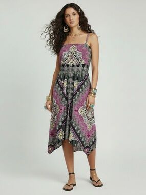 $89 Soma Women’s Empire Waist Handkerchief Hem Full Skirt Purple & Black Sz M